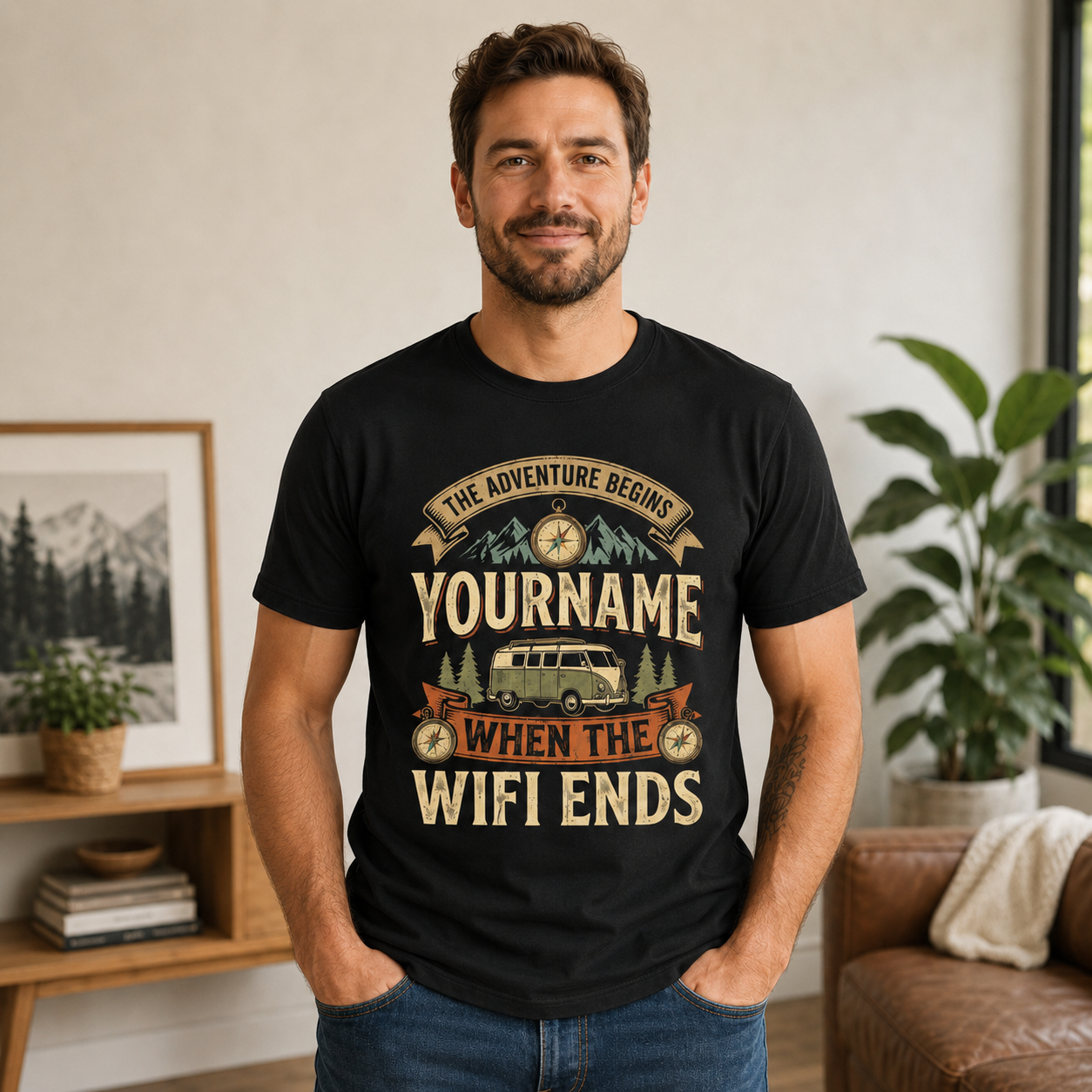 The Adventure Beings, When The Wifi Ends - Personalized Name T-Shirt
