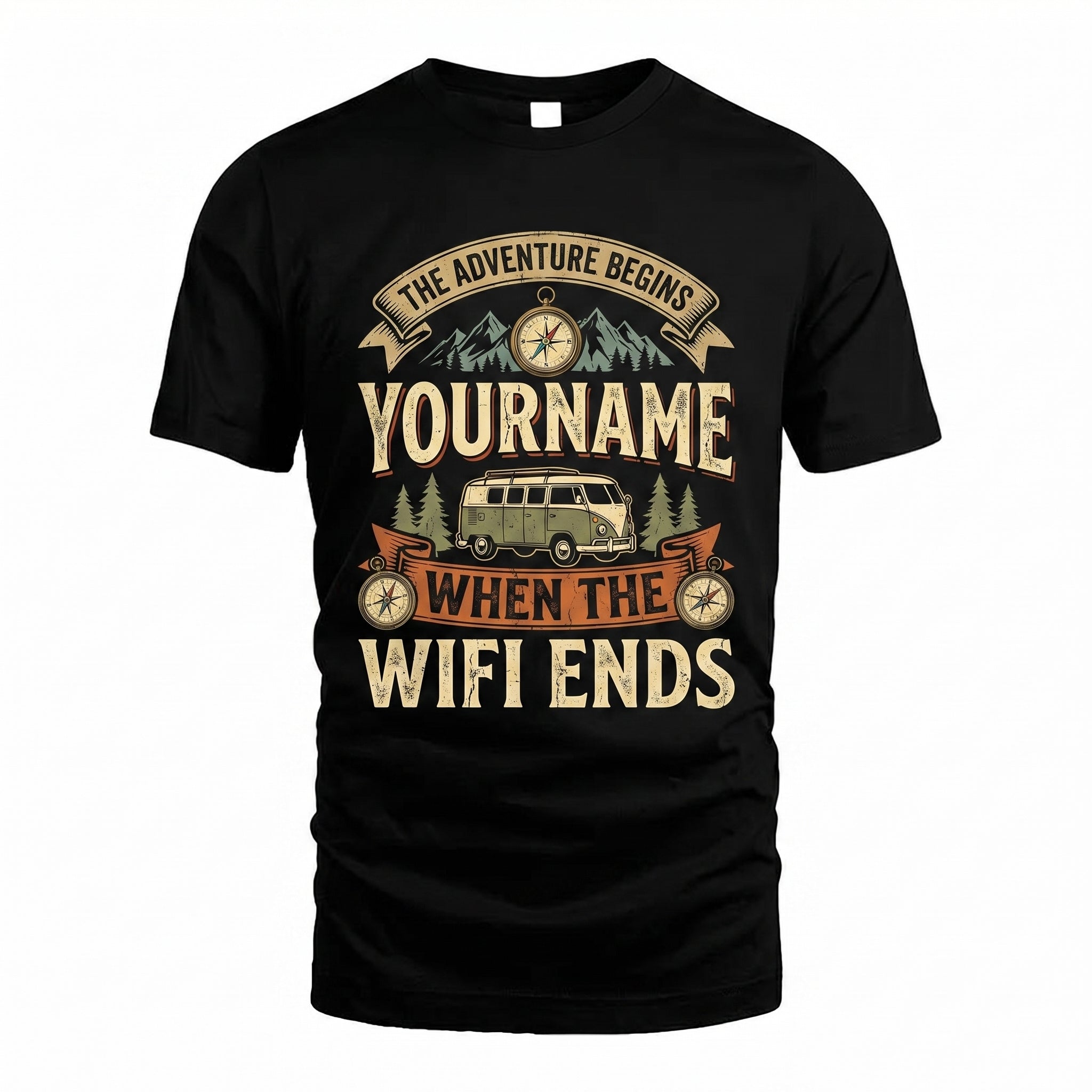 The Adventure Beings, When The Wifi Ends - Personalized Name T-Shirt