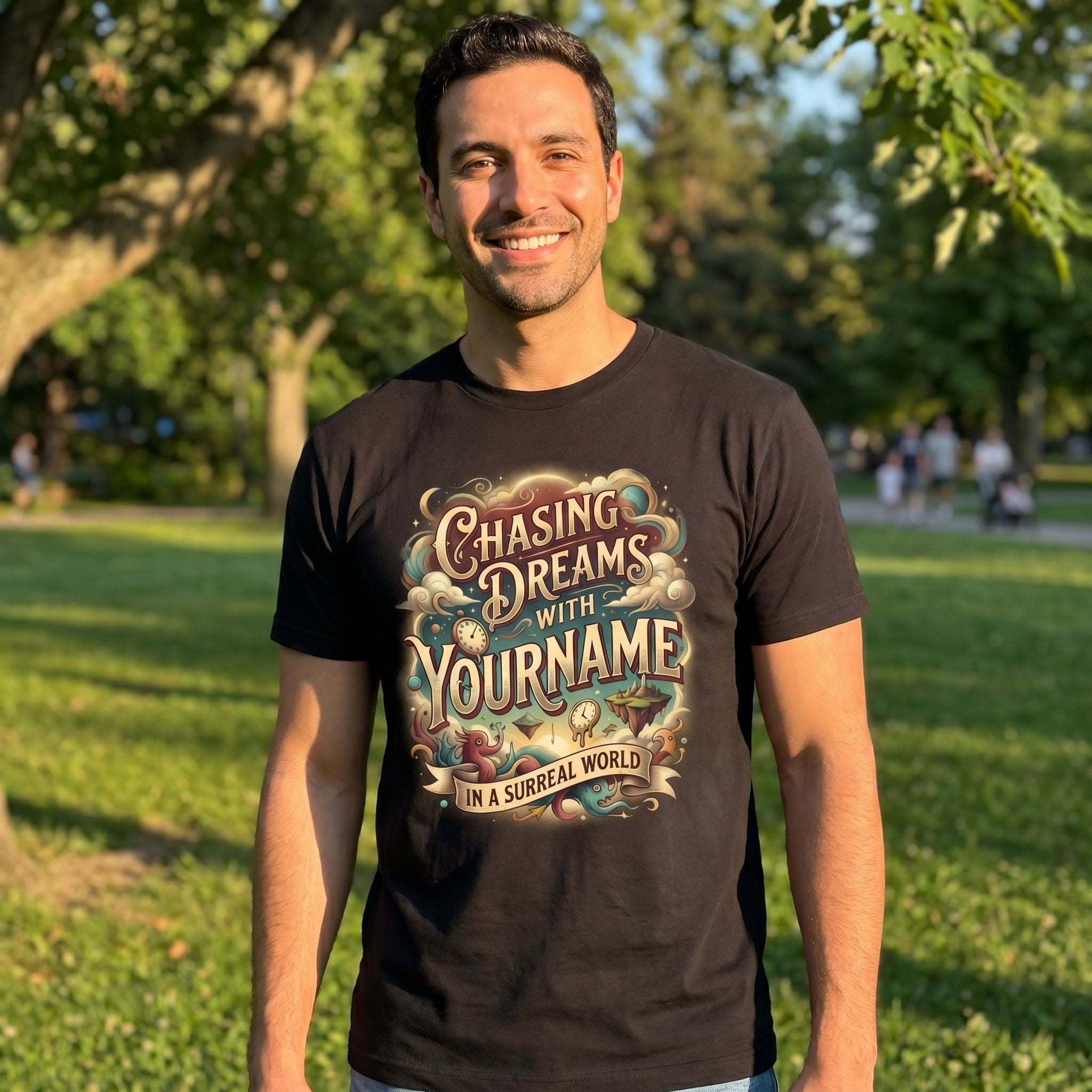Chasing Dreams With... In A Surreal World - Personalized Name T-Shirt