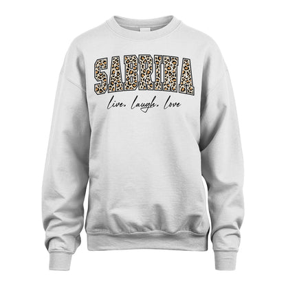 Live Laugh Love Custom Name With Leopard Pattern Shirt SABRINA M1-13