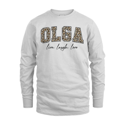Live Laugh Love Custom Name With Leopard Pattern Shirt OLGA M1-13