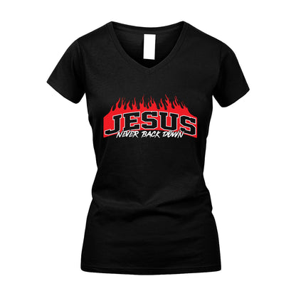 Never Back Down Your Name With Fire Shirt JESUS M1-37