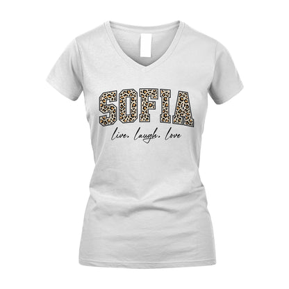 Live Laugh Love Custom Name With Leopard Pattern Shirt SOFIA M1-13