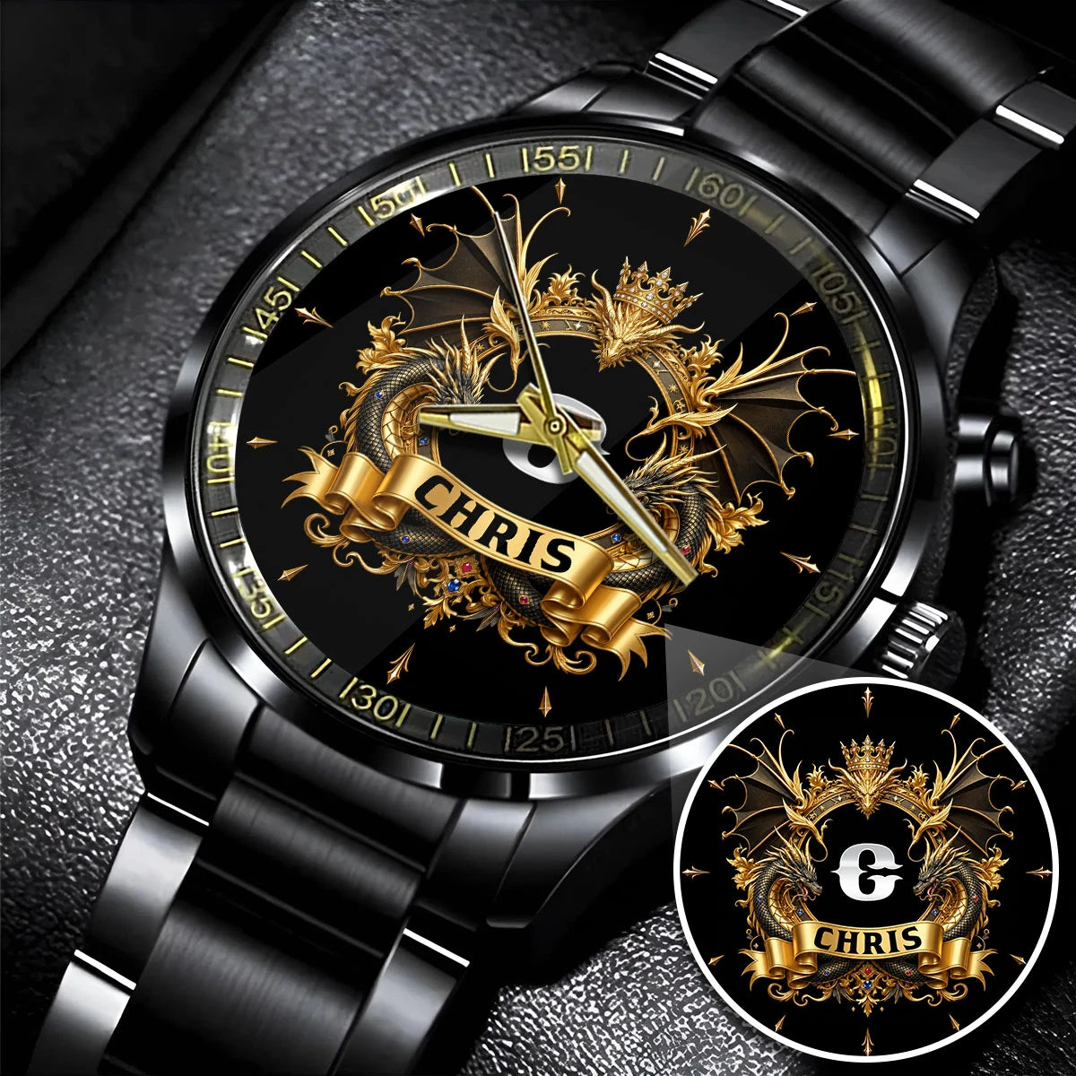 Personalized Name Golden Dragon Watch CHRIS M1-W6