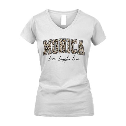 Live Laugh Love Custom Name With Leopard Pattern Shirt MONICA M1-13