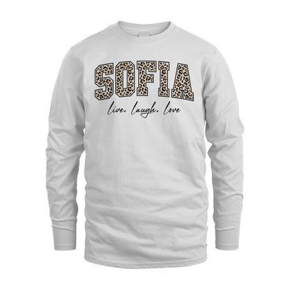 Live Laugh Love Custom Name With Leopard Pattern Shirt SOFIA M1-13