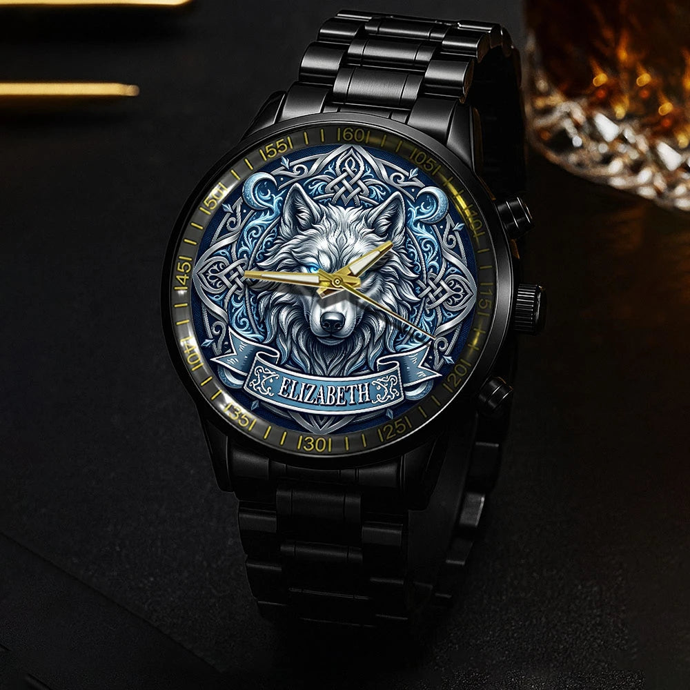 3D Silver Wolf Head Watch ELIZABETH M1-W2