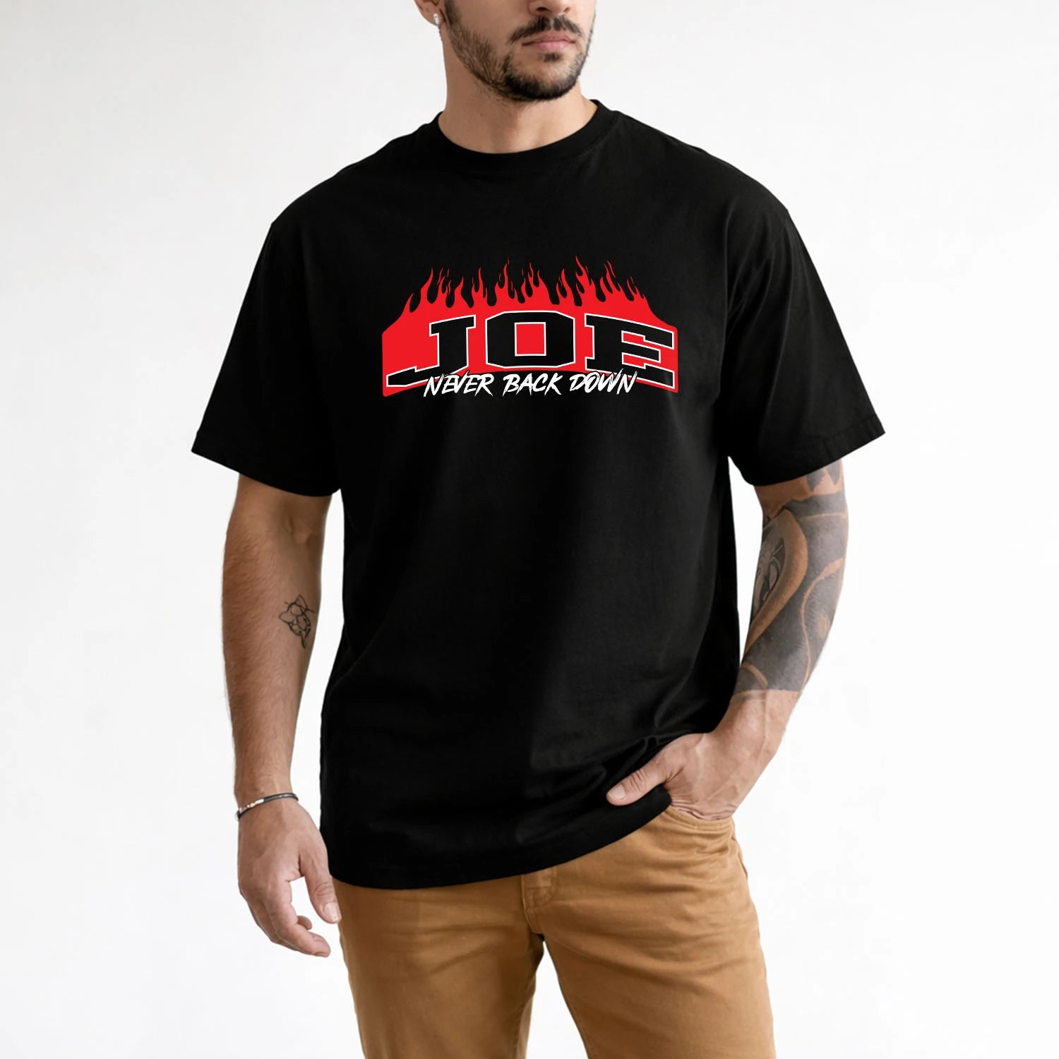Never Back Down Your Name With Fire Shirt JOE M1-37
