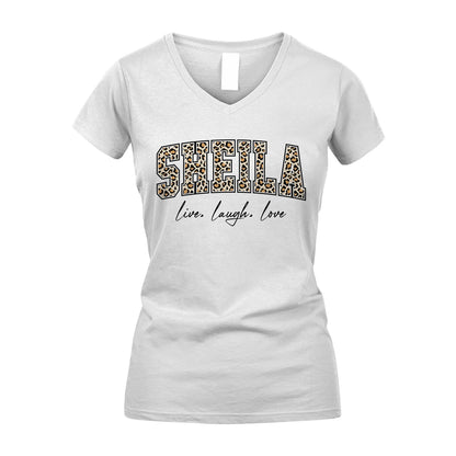 Live Laugh Love Custom Name With Leopard Pattern Shirt SHEILA M1-13