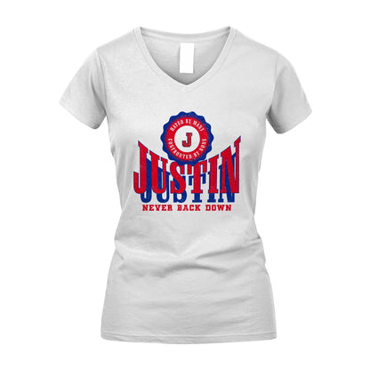 Your Name Never Back Down Shirt JUSTIN M1-33