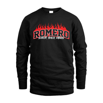 Never Back Down Your Name With Fire Shirt ROMERO M1-37