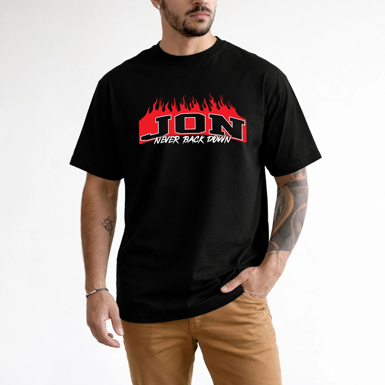 Never Back Down Your Name With Fire Shirt JON M1-37