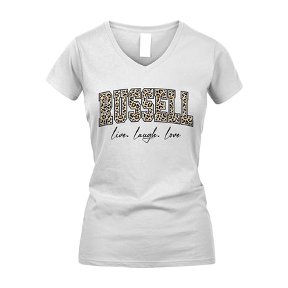 Live Laugh Love Custom Name With Leopard Pattern Shirt RUSSELL M1-13