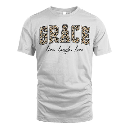 Live Laugh Love Custom Name With Leopard Pattern Shirt GRACE M1-13