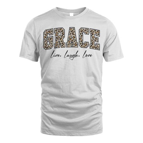 Live Laugh Love Custom Name With Leopard Pattern Shirt GRACE M1-13