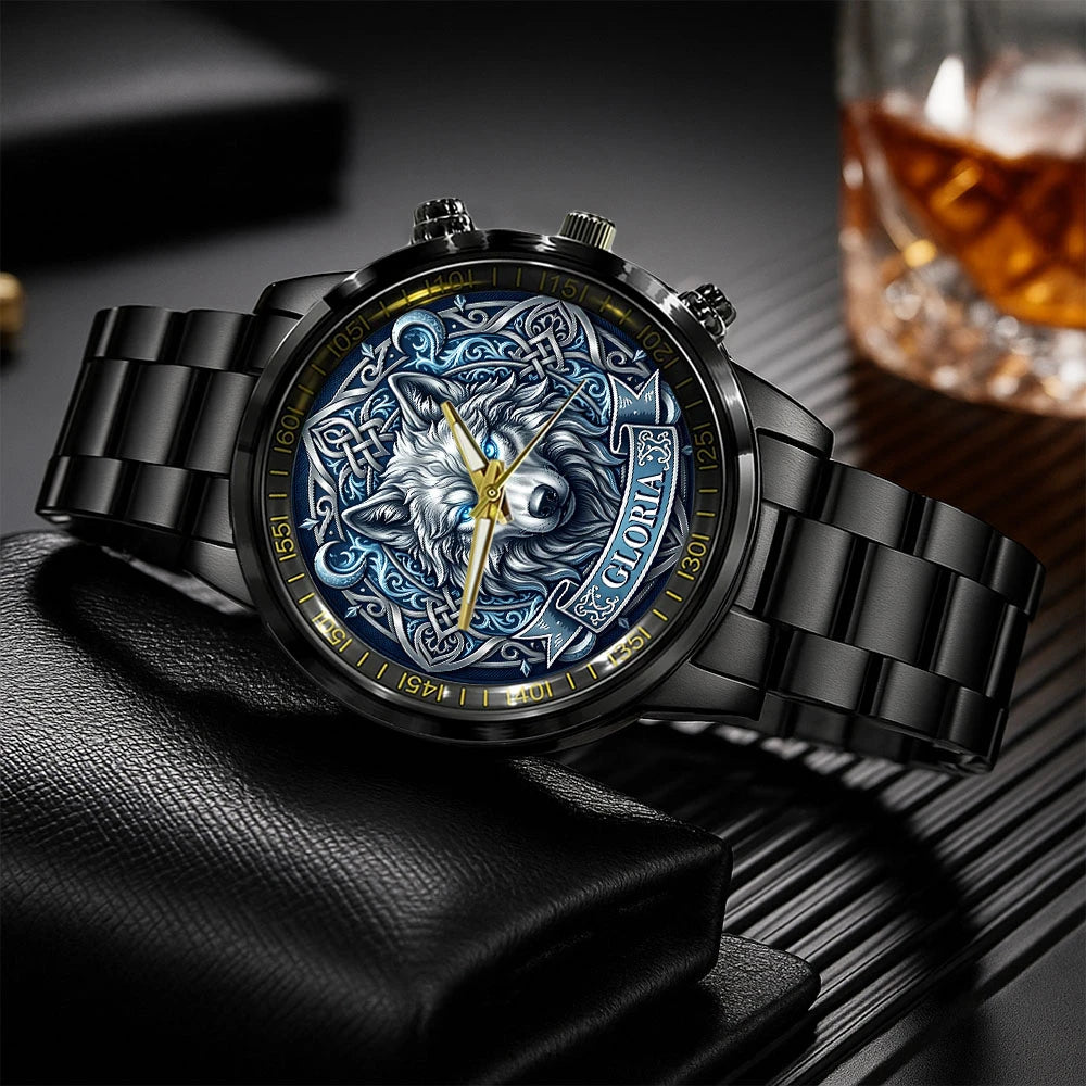 3D Silver Wolf Head Watch GLORIA M1-W2