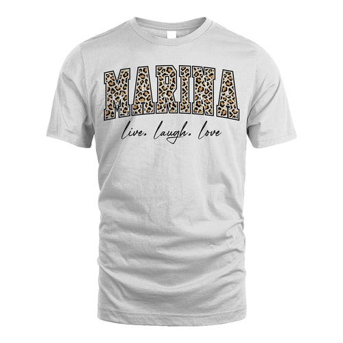 Live Laugh Love Custom Name With Leopard Pattern Shirt MARINA M1-13