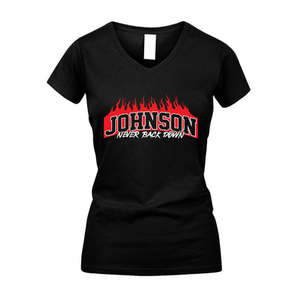 Never Back Down Your Name With Fire Shirt JOHNSON M1-37