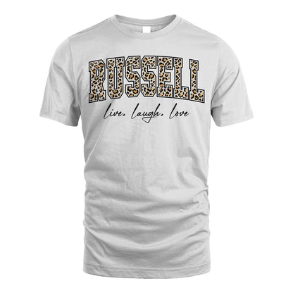 Live Laugh Love Custom Name With Leopard Pattern Shirt RUSSELL M1-13