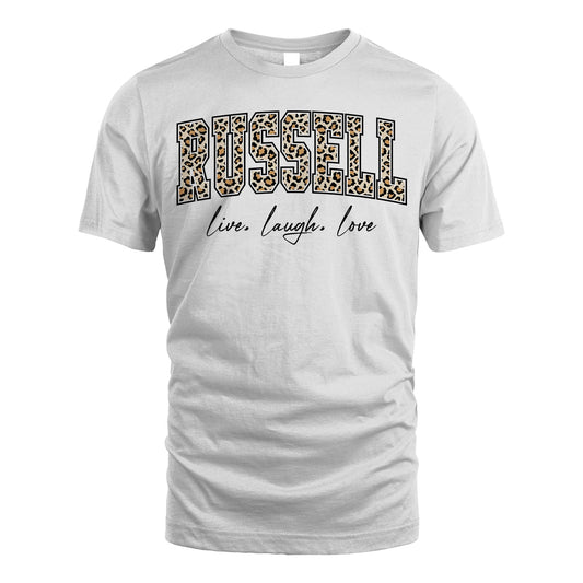 Live Laugh Love Custom Name With Leopard Pattern Shirt RUSSELL M1-13