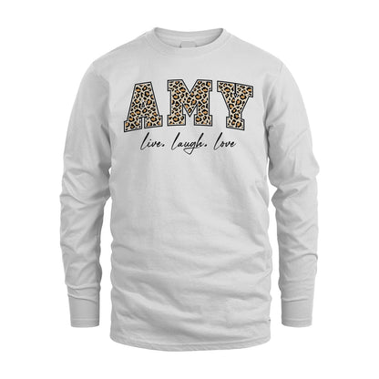 Live Laugh Love Custom Name With Leopard Pattern Shirt AMY M1-13