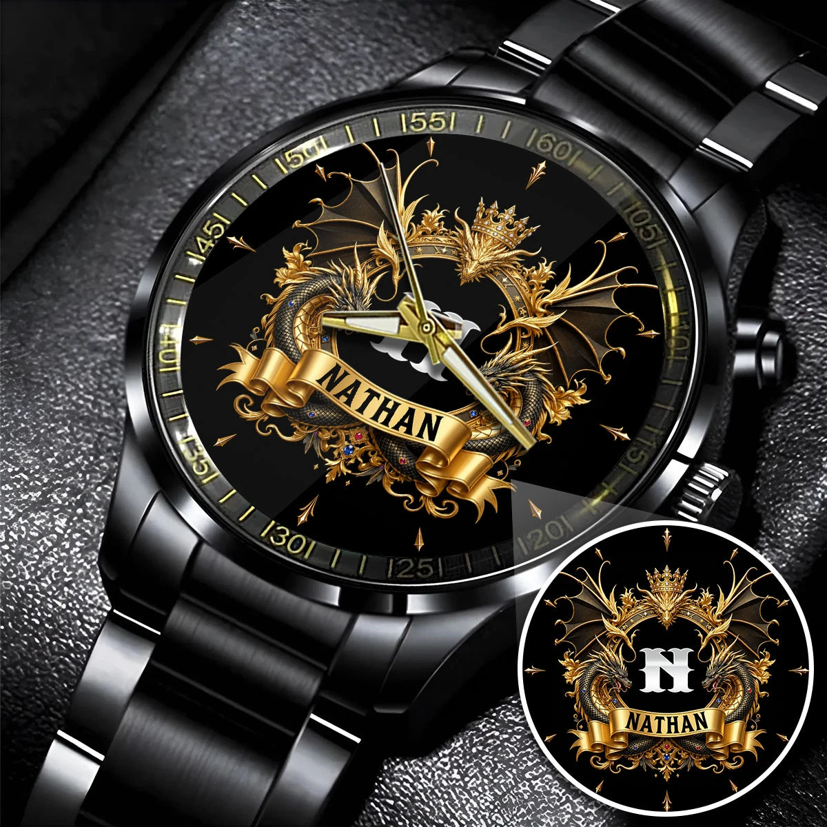 Personalized Name Golden Dragon Watch NATHAN M1-W6