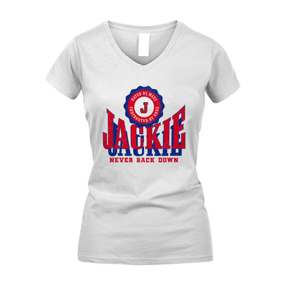 Your Name Never Back Down Shirt JACKIE M1-33