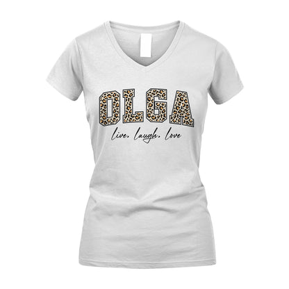 Live Laugh Love Custom Name With Leopard Pattern Shirt OLGA M1-13