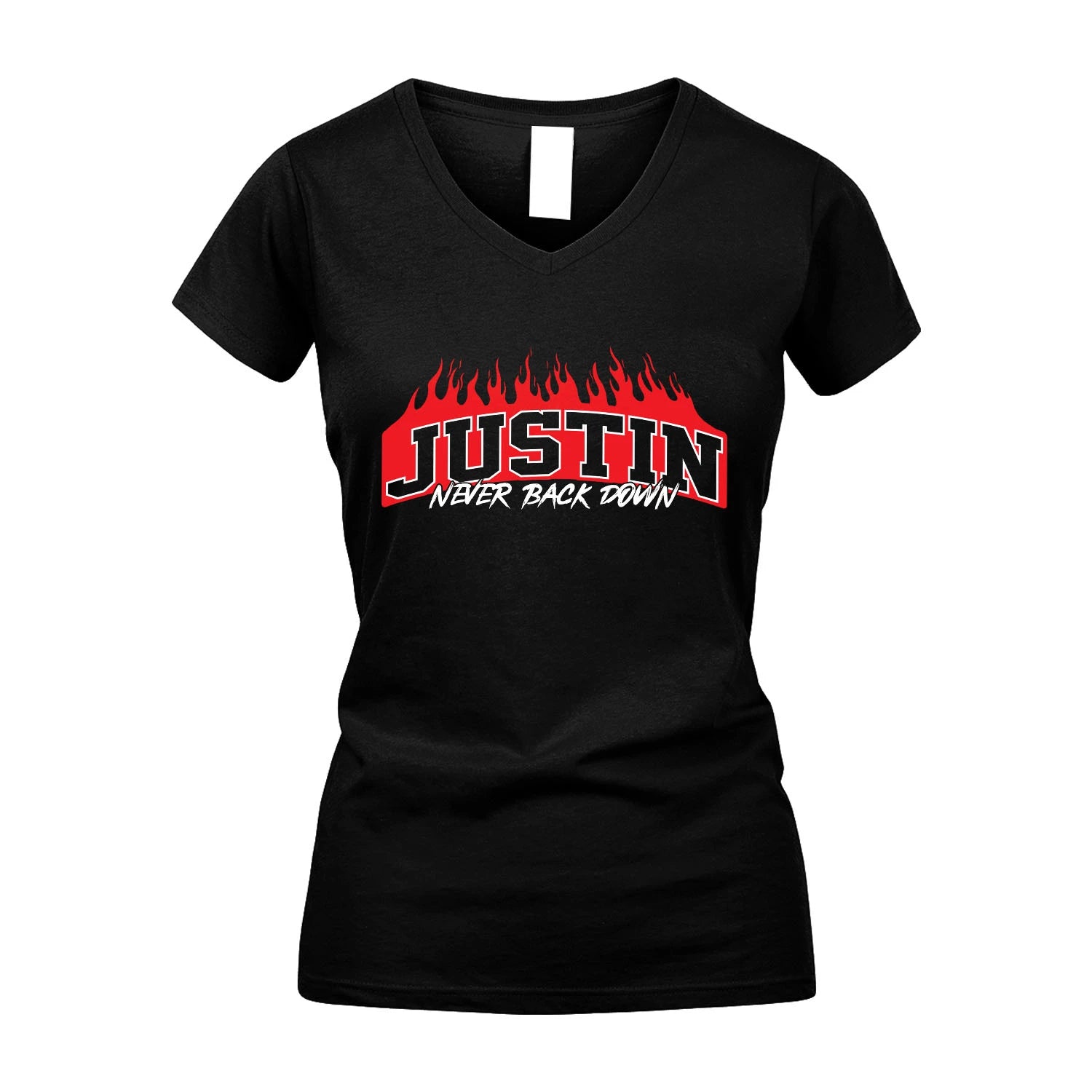 Never Back Down Your Name With Fire Shirt JUSTIN M1-37