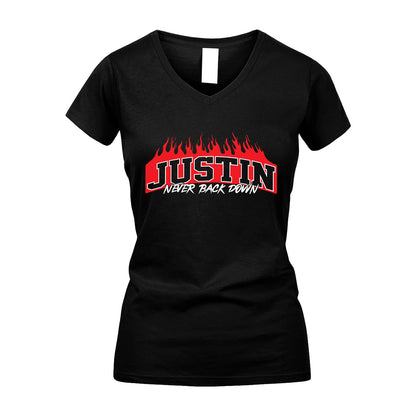 Never Back Down Your Name With Fire Shirt JUSTIN M1-37