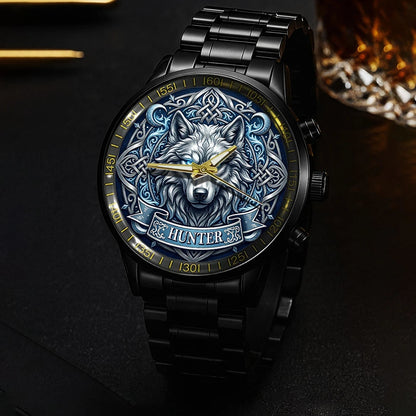 3D Silver Wolf Head Watch HUNTER M1-W2