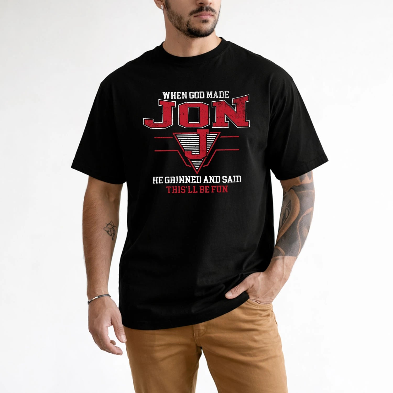 When God Made Your Name He Grinned And Said This'll Be Fun Baseball Shirt JON M1-29