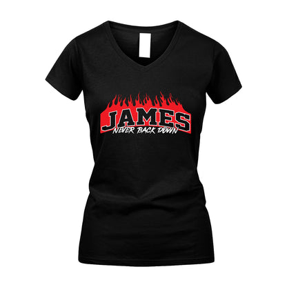 Never Back Down Your Name With Fire Shirt JAMES M1-37
