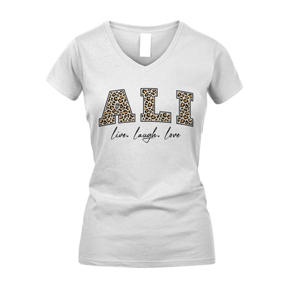 Live Laugh Love Custom Name With Leopard Pattern Shirt ALI M1-13