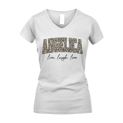 Live Laugh Love Custom Name With Leopard Pattern Shirt ANGELICA M1-13