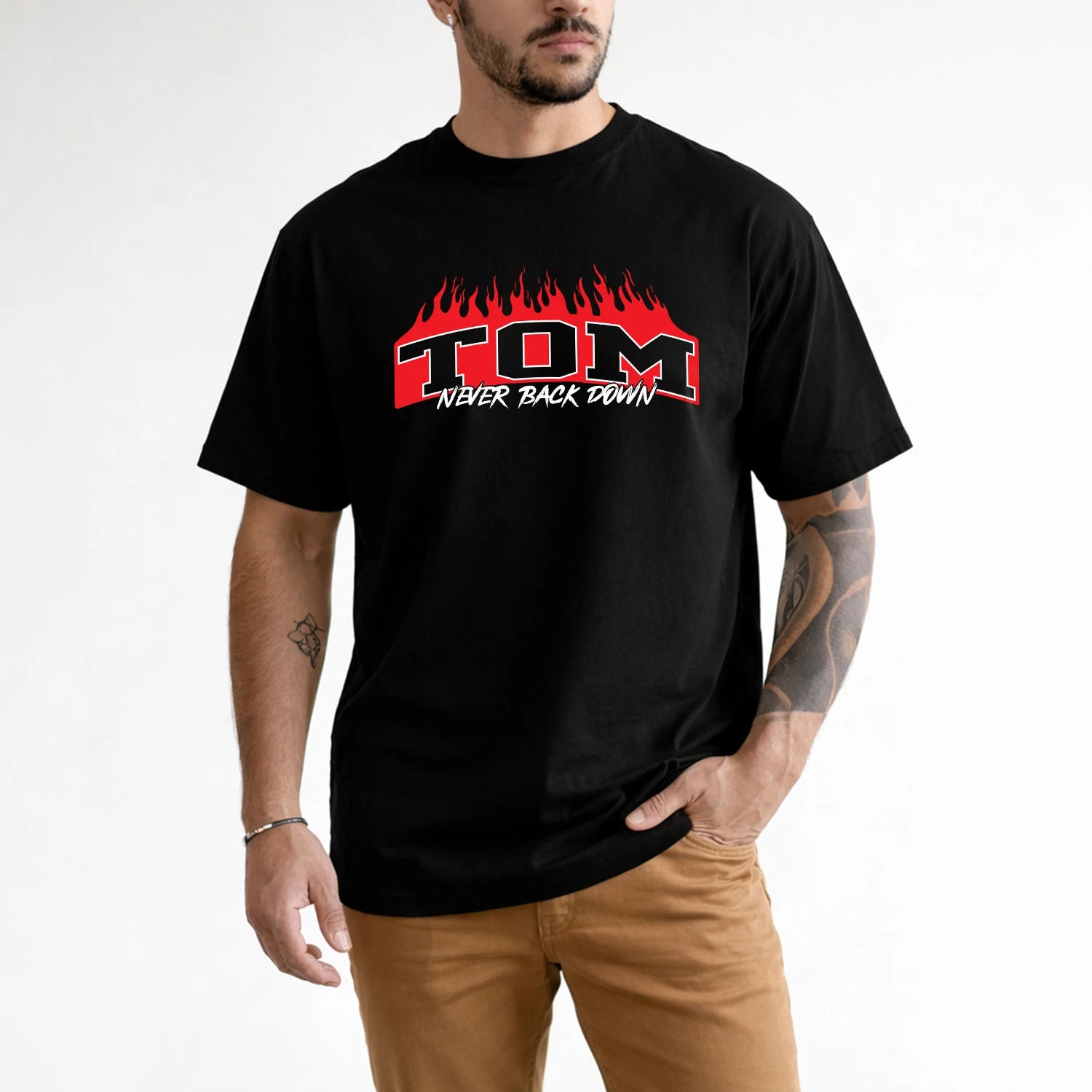 Never Back Down Your Name With Fire Shirt TOM M1-37