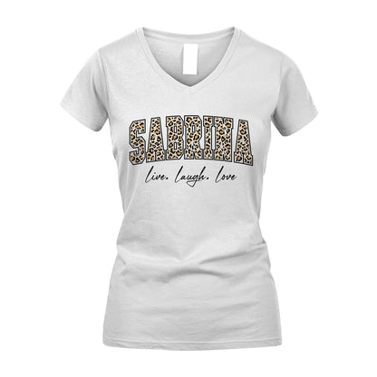 Live Laugh Love Custom Name With Leopard Pattern Shirt SABRINA M1-13