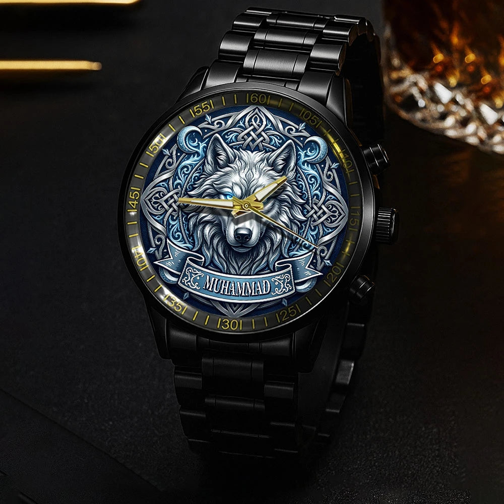 3D Silver Wolf Head Watch MUHAMMAD M1-W2