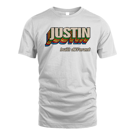 Your Name Built Different Retro Shirt JUSTIN M1-26