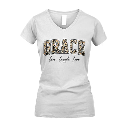 Live Laugh Love Custom Name With Leopard Pattern Shirt GRACE M1-13