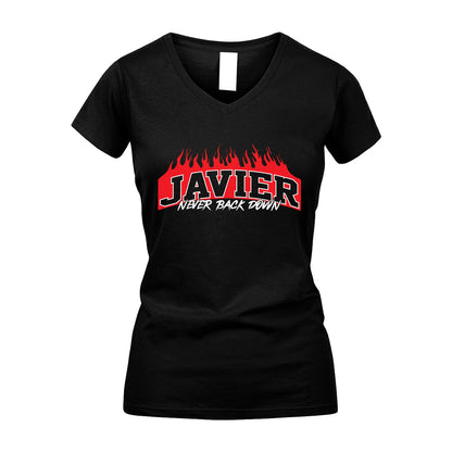 Never Back Down Your Name With Fire Shirt JAVIER M1-37