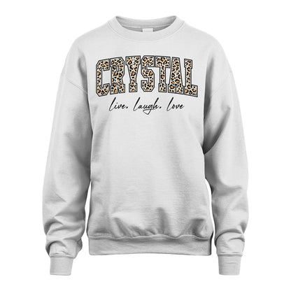 Live Laugh Love Custom Name With Leopard Pattern Shirt CRYSTAL M1-13
