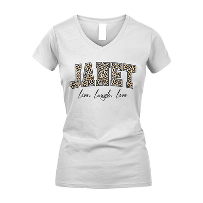 Live Laugh Love Custom Name With Leopard Pattern Shirt JANET M1-13