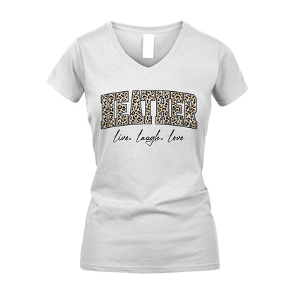 Live Laugh Love Custom Name With Leopard Pattern Shirt HEATHER M1-13