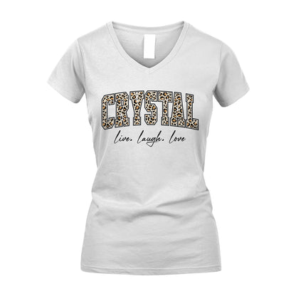 Live Laugh Love Custom Name With Leopard Pattern Shirt CRYSTAL M1-13