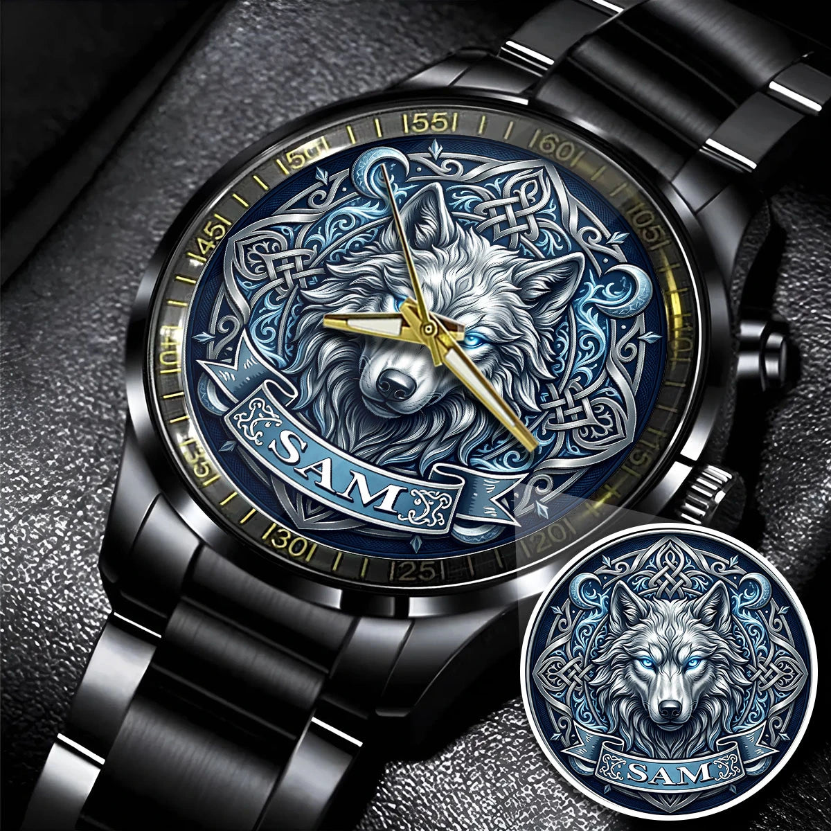 3D Silver Wolf Head Watch SAM M1-W2