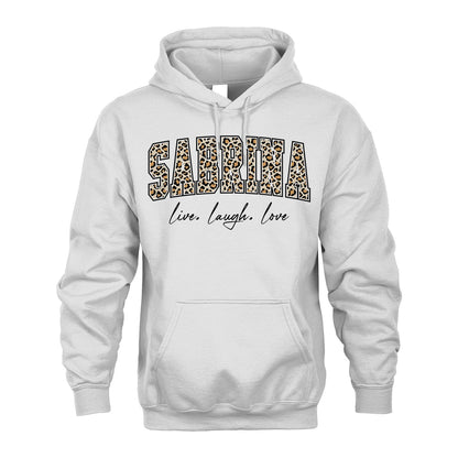 Live Laugh Love Custom Name With Leopard Pattern Shirt SABRINA M1-13